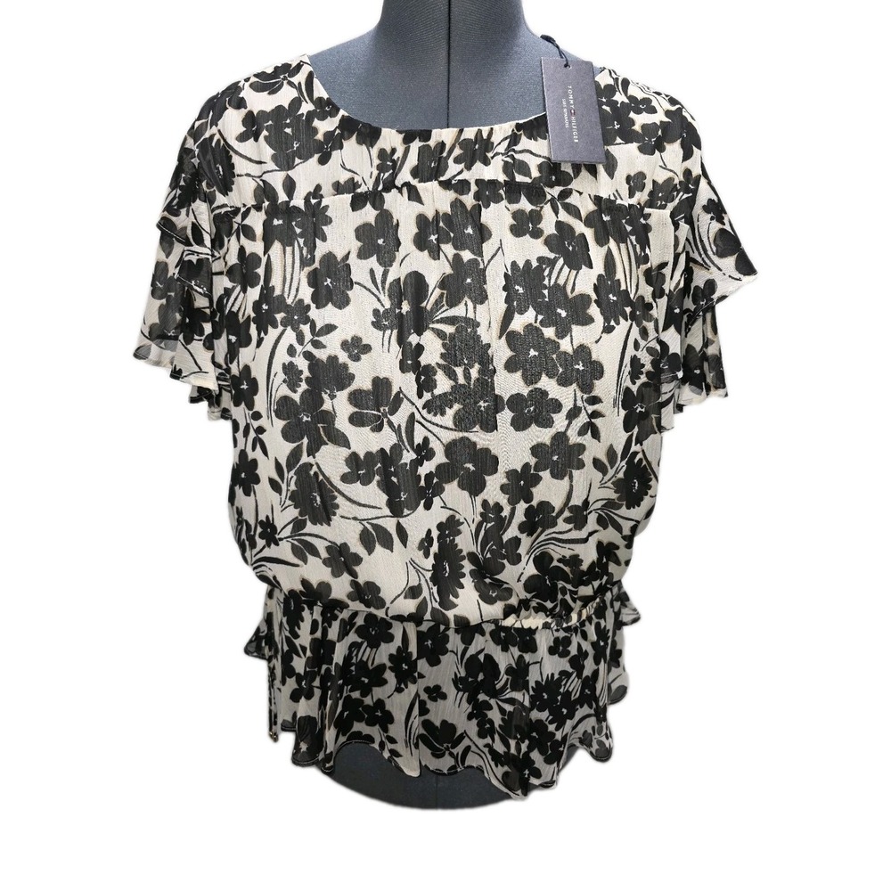 Tommy Hilfiger Suit Separates Floral Blouse Cinched Waist Classic Chic Sz XL